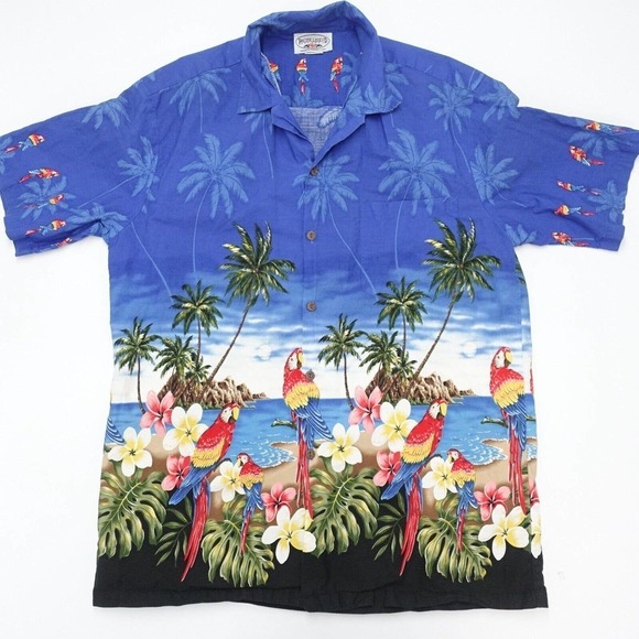 Pacific Legend Button-Up Shirt Men Size L Blue Short Sleeve Beach Hawaiian - Picture 1 of 6